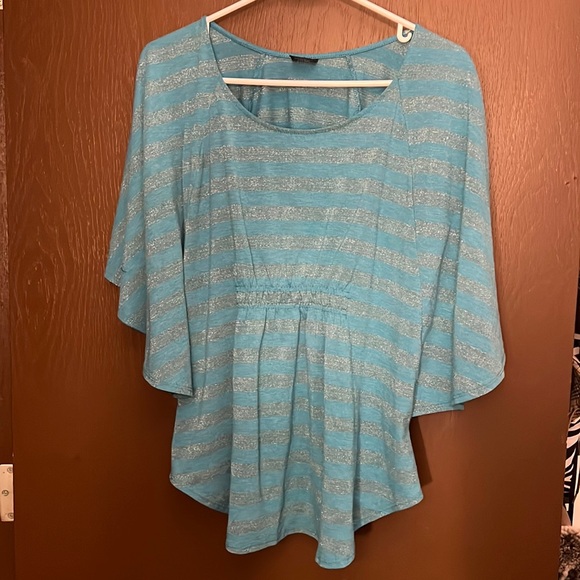 Faded Glory Tops - Flare out teal & silver striped tee